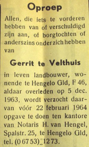F 46 1963 na + te Veldhuis